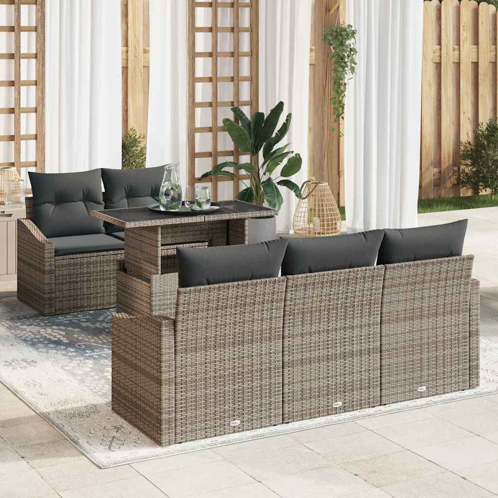 Garten-Sofa-Set mit Speicher 6 pcs Grau Poly Rattan